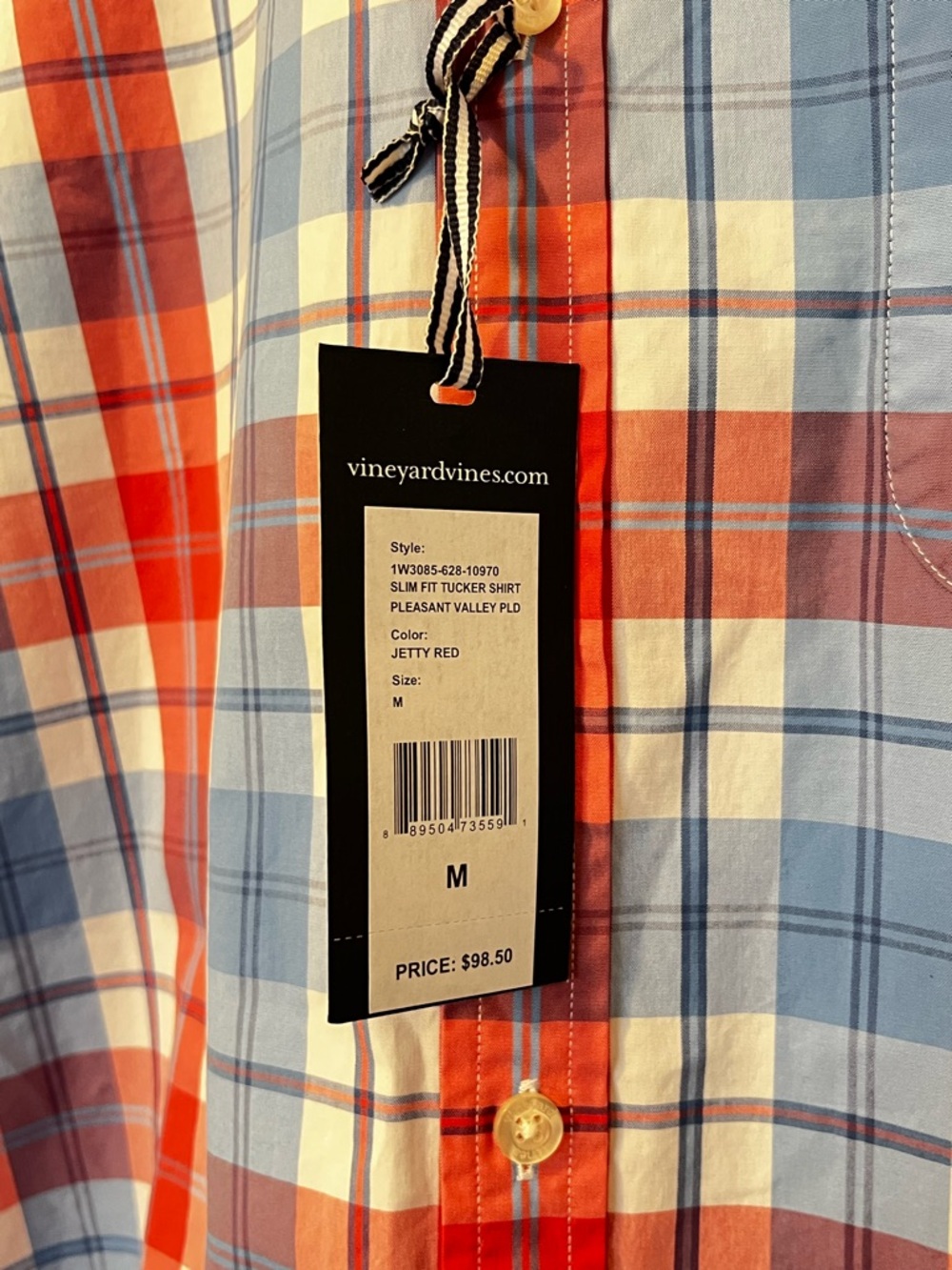 NWT Vineyard Vines Slim Fit Tucker Shirt Jetty Red Plaid Button Down Mens Medium - Picture 5 of 9